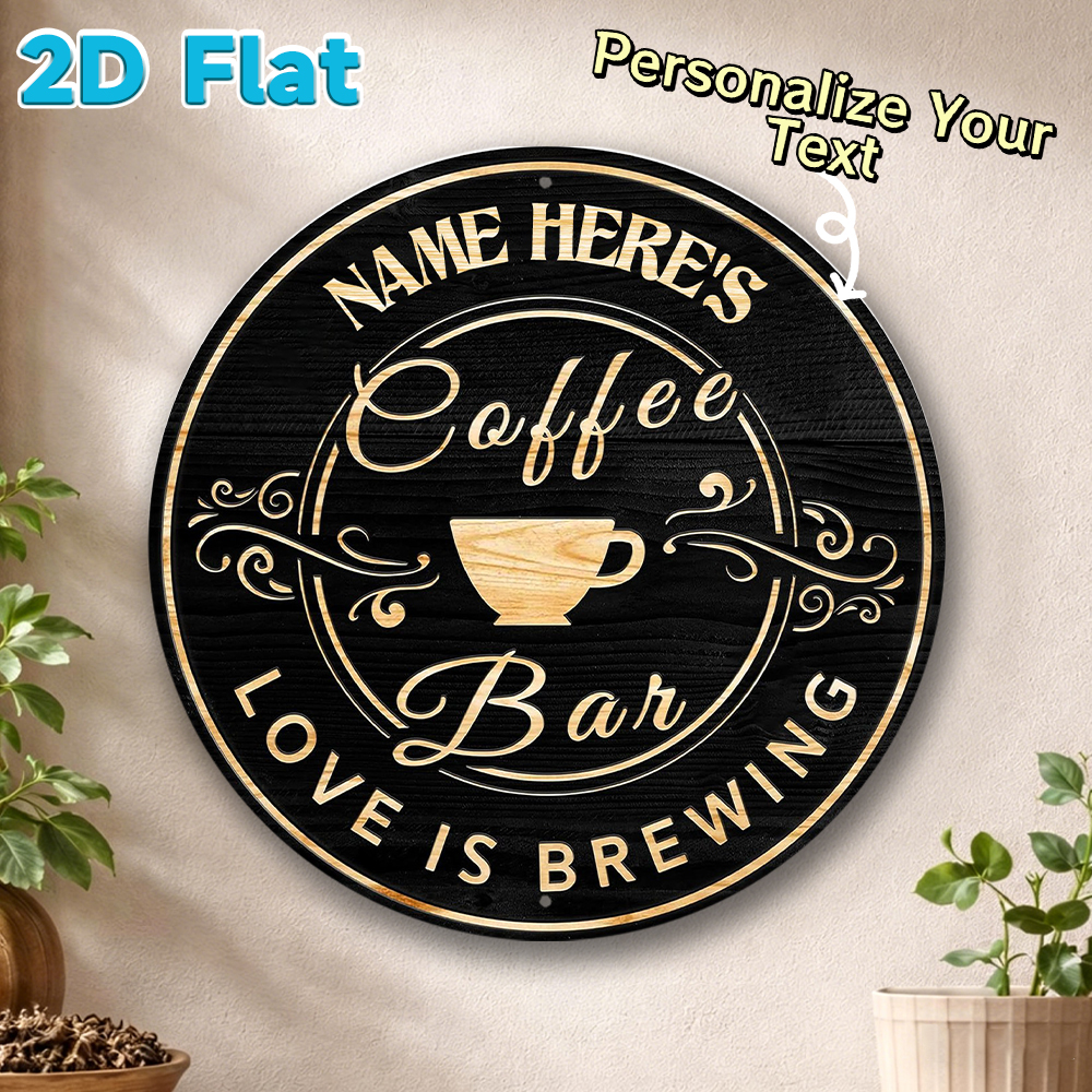 Home Bar And Coffee - Custom Name Coffee Bar Round Metal