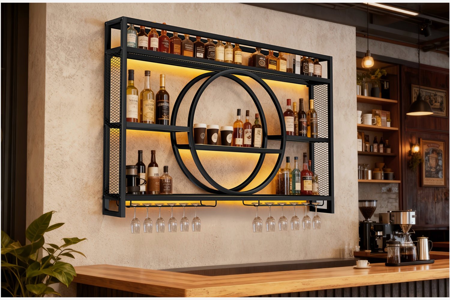 Home Bar Setup - Stylish 3-Tier Wall-Mounted Metal Wine Rack