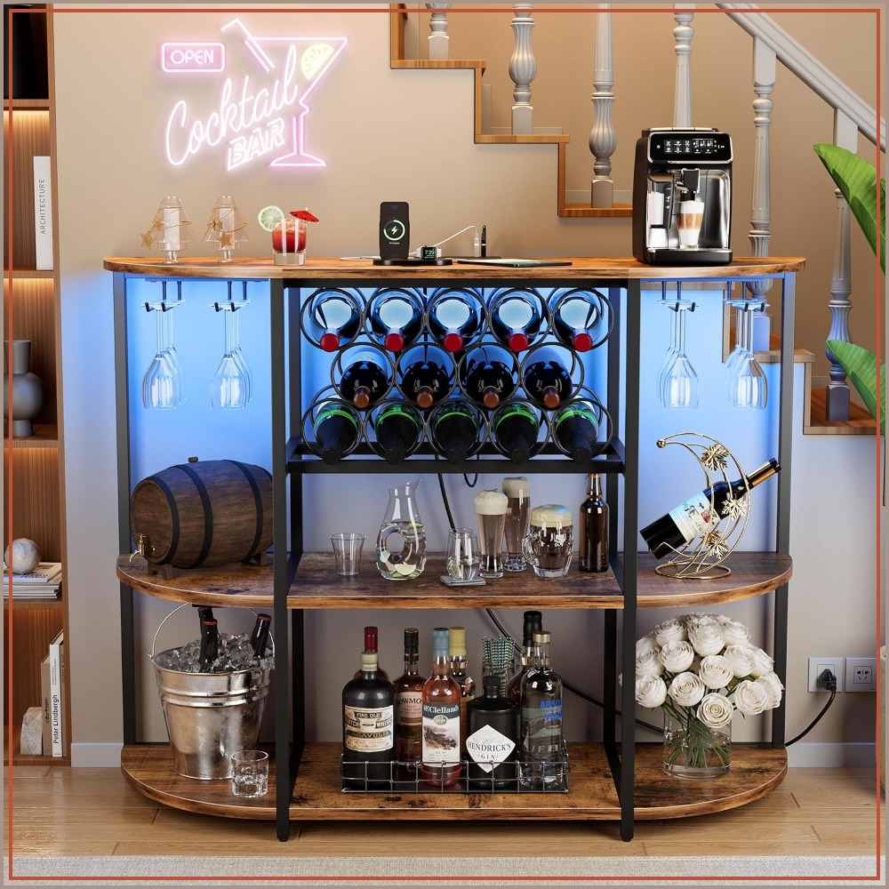 Home Bar And Cabinet - LED Lit Wine Bar Cabinet with