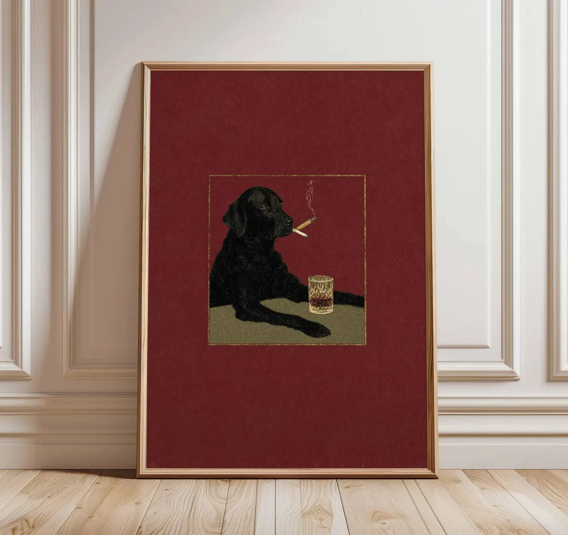 Smoking Dog Poster, Retro Funn - Home Bar Lounge 评论和价格