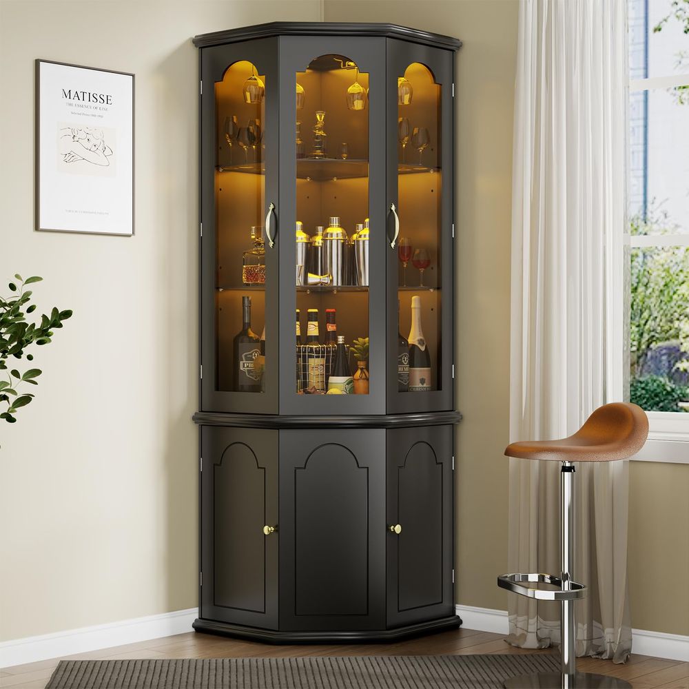 Corner Bar Cabinet w LED Light - Home Bar And Cabinet 评论和价格