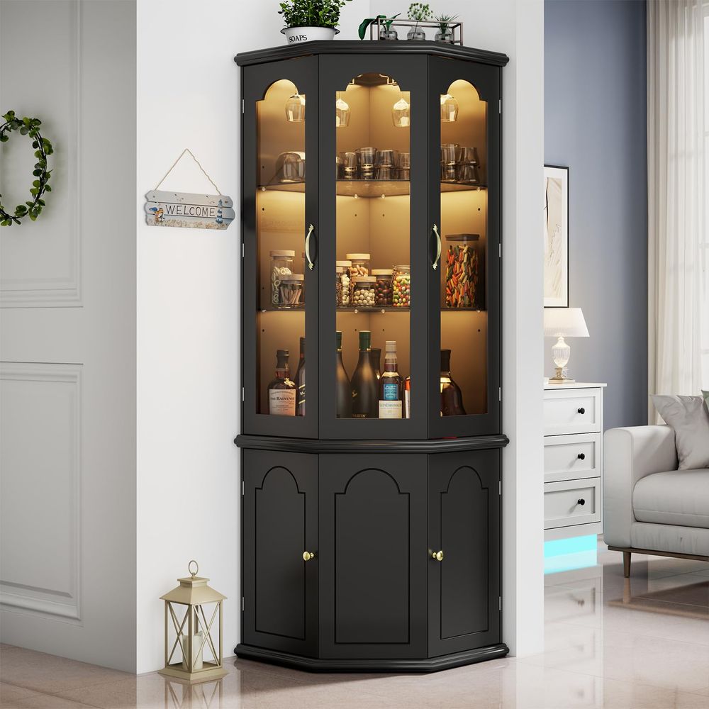 Corner Bar Cabinet w LED Light - Home Bar And Cabinet 评论和价格